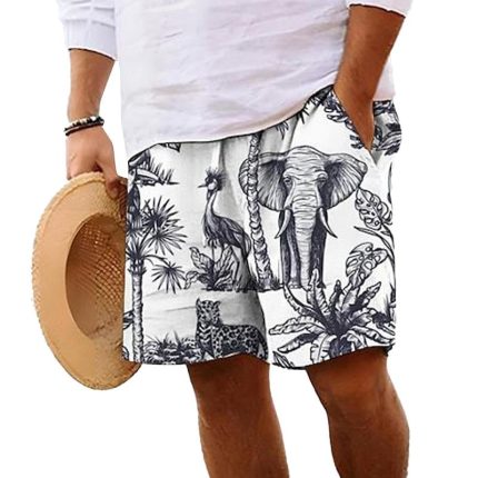 Men's Casual Beach Animal Elephant Print Drawstring Shorts 48706346Y